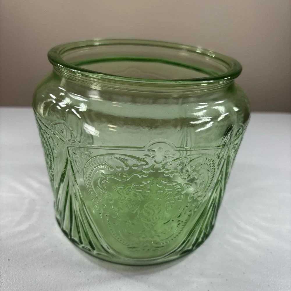 Hazel Atlas Uranium Glass 'Royal Lace' Cookie Jar No Lid Depression Glass Glows